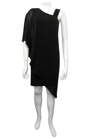 BLACK - Courteney one shoulder plain chiffon overlay dress