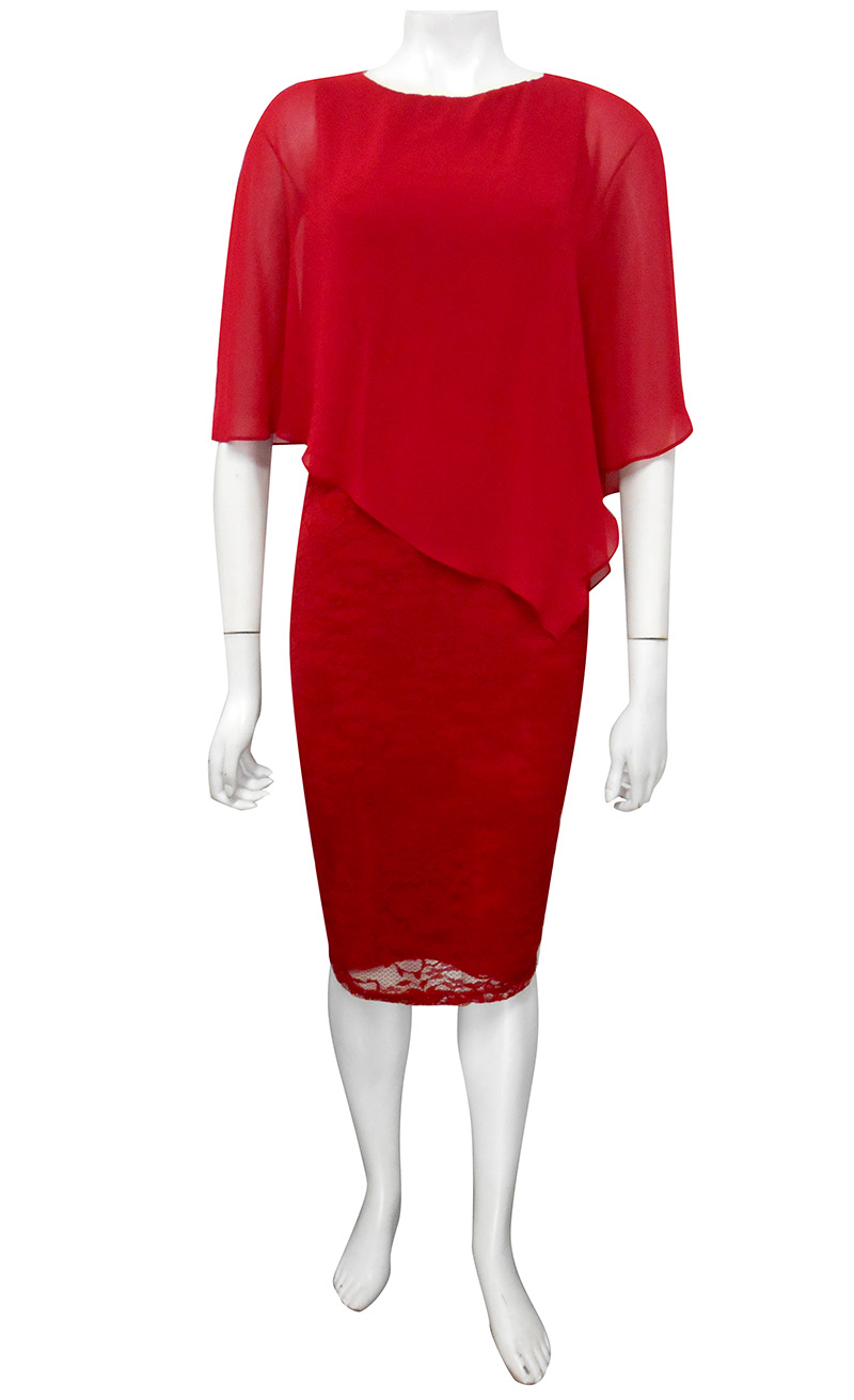 RED - Karen lace dress with chiffon overlay