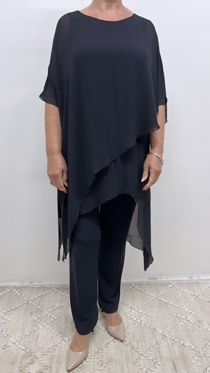 CHARCOAL - Tilly chiffon overlay jumpsuit
