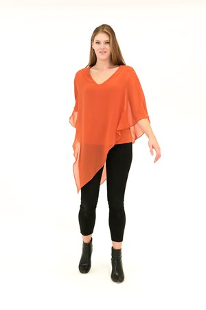 Belinda Chiffon Angled Top With Soft Knit Lining - Curry