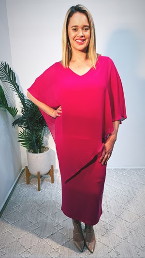 Belinda Chiffon Angled Top With Soft Knit Lining HOT PINK WORN WITH RTM 967 MAXI DRESS