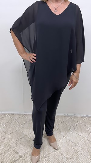 Belinda Chiffon Angled Top With Soft Knit Lining CHARCOAL