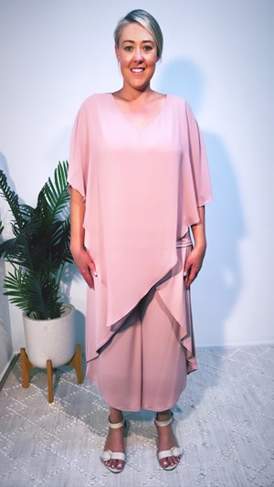 Belinda Chiffon Angled Top With Soft Knit Lining -Blush