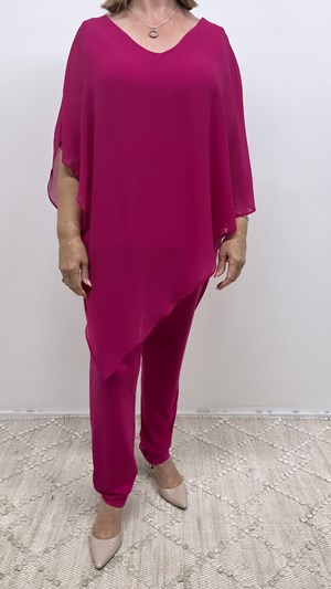 Belinda Chiffon Angled Top With Soft Knit Lining HOT PINK