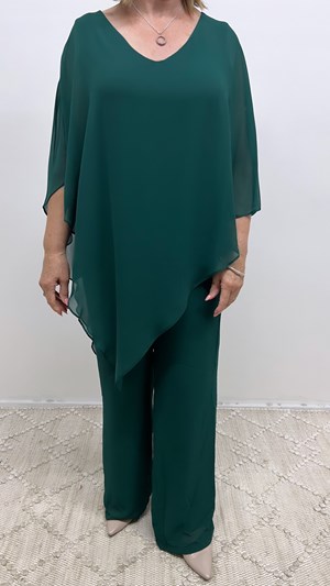 Belinda Chiffon Angled Top With Soft Knit Lining PINE GREEN