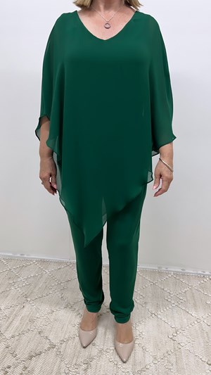 Belinda Chiffon Angled Top With Soft Knit Lining - POSEY GREEN
