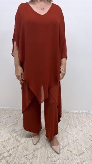 Belinda Chiffon Angled Top With Soft Knit Lining -Rust
