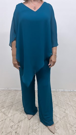 Belinda Chiffon Angled Top With Soft Knit Lining -Teal