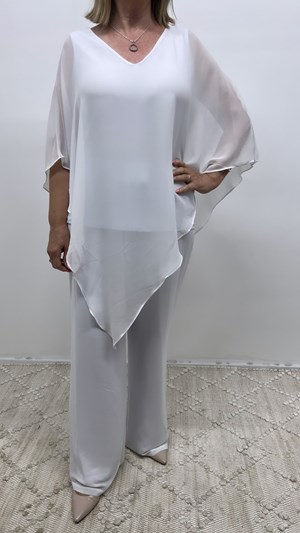 Belinda Chiffon Angled Top With Soft Knit Lining -White
