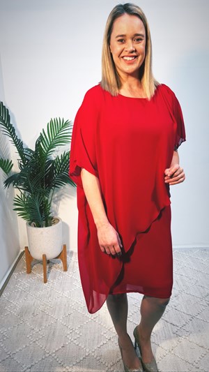Chiffon Overlay Dress RED