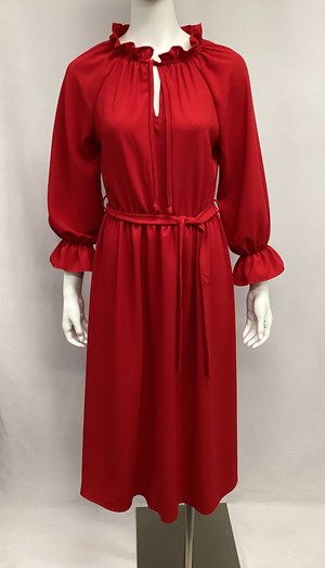 Woven Frill Neck Dress RED