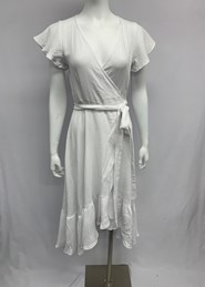 Katie Frill Wrap Cotton Dress WHITE