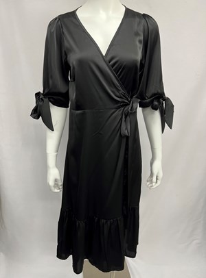 Shiny Woven Wrap Dress BLACK