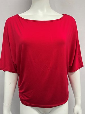 Plain Bamboo Top w/side Ruching can be worn on or off one shoulder FUCSHIA