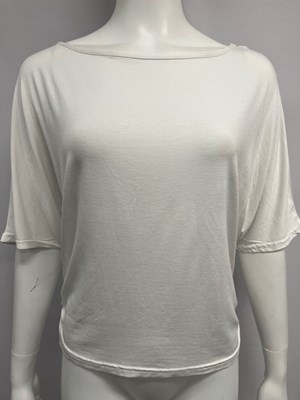 Plain Bamboo Top w/side Ruching can be worn on or off one shoulder WHITE