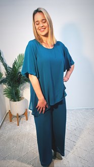 Becky Chiffon Pants With Jersey Lining TEAL