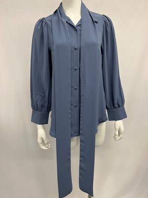 Zoe Silk Woven Button Up Shirt w/Detachable Tie DENIM