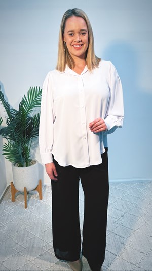 Zoe Silk Woven Button Up Shirt w/Detachable Tie WHITE