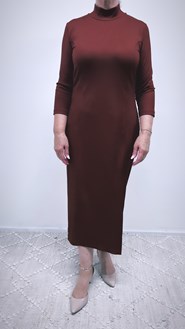 Ribbed Knit High Neck Dress AVAIALABLE IN 3 COLOURS: RUST, KHAKI, BLACK