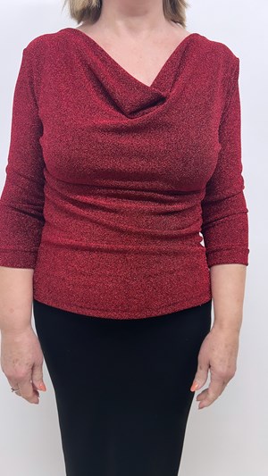 Sparkle Cowl Neck Top RED