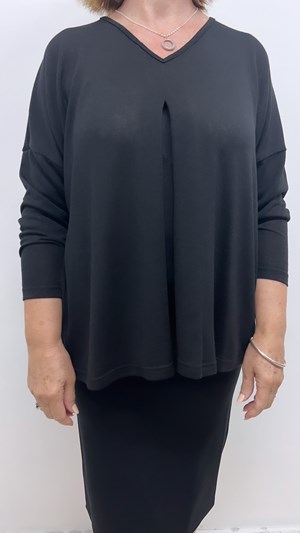 Light Weight Woolly Knit Pleat Top BLACK