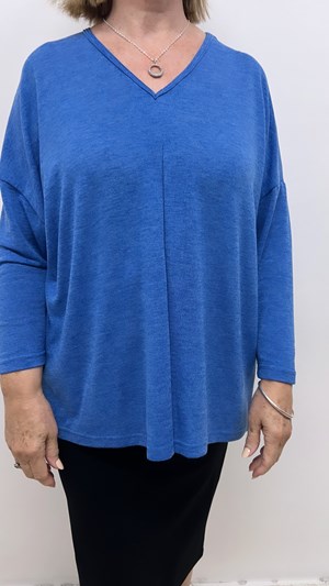 Light Weight Woolly Knit Pleat Top BLUE