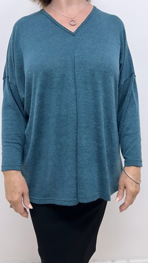 Light Weight Woolly Knit Pleat Top TEAL