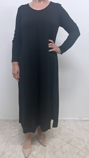 Double Layer Knit Split Front Dress BLACK