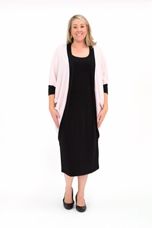 Elise Contrast Long Line Shrug in Woolly Knit PINK