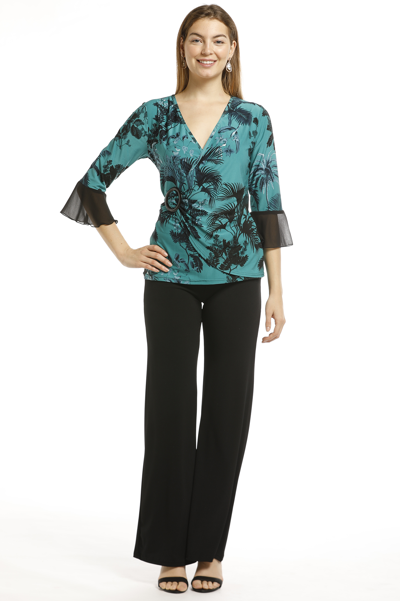 Sharon Soft Knit False Wrap Top With Buckle Detail