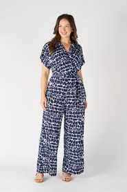 Faux Wrap Print Soft Knit Jumpsuit