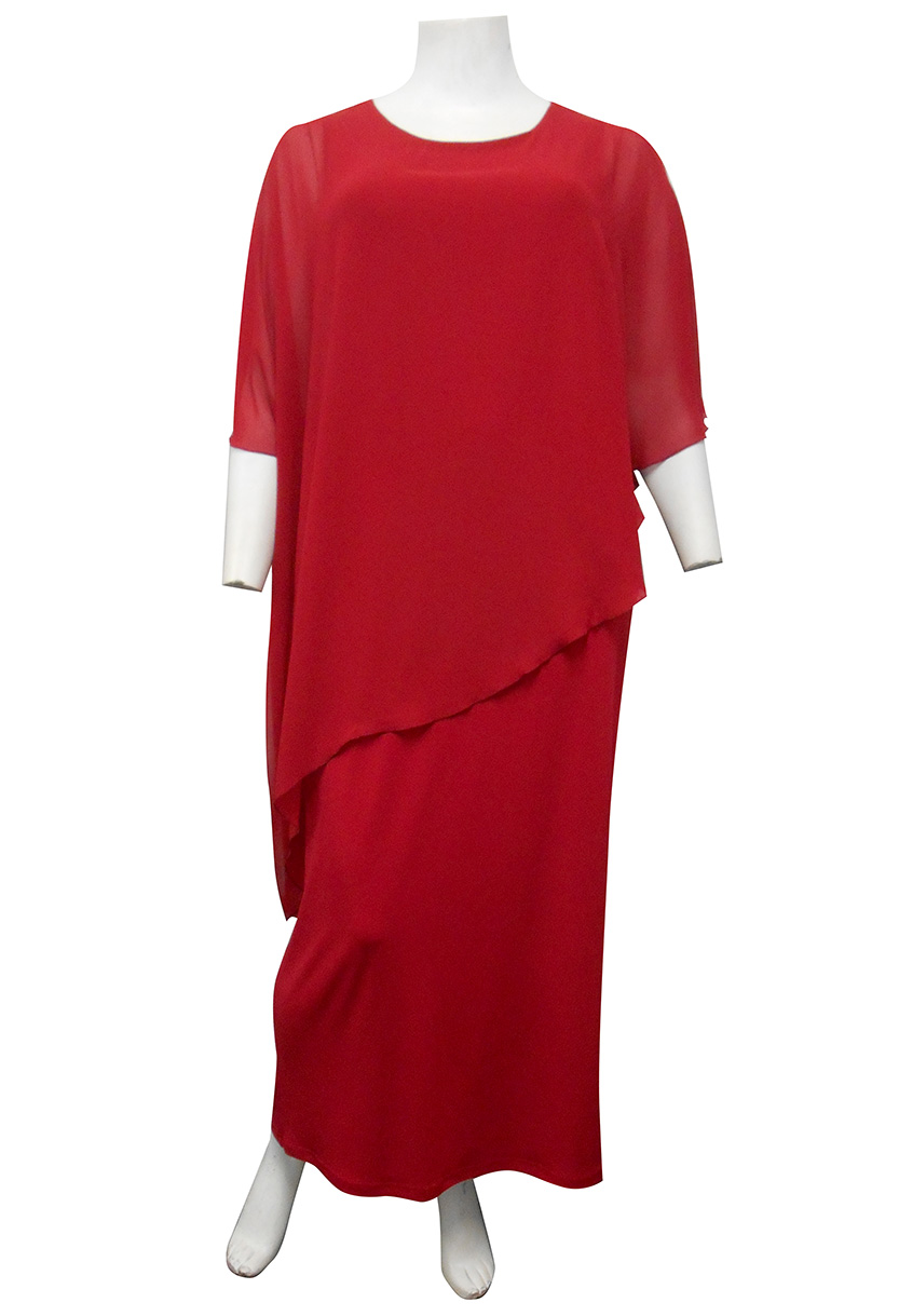 RED - Amy chiffon overlay soft knit maxi dress