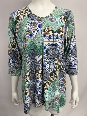 Printed Tunic w/ Inverted Pleat GREEN PRINT