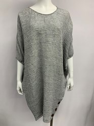 Sonya Linen Button Detail Dress with wood buttons GREY SLATE