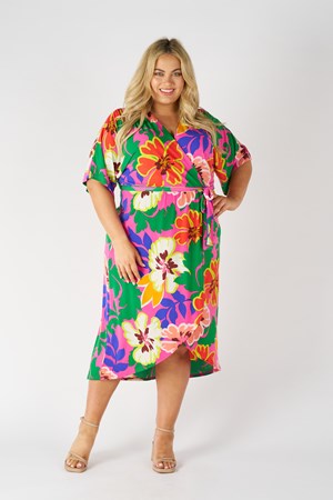 Printed Faux Wrap Dress