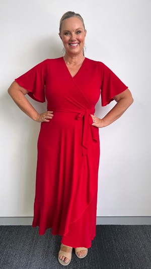 Soft Knit True Wrap Dress RED