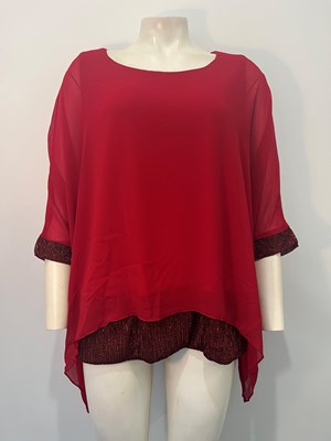 Sparkle Trim Chiffon Top AVAILABLE IN RED