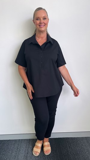 Stretch Cotton Shirt w/button detail BLACK