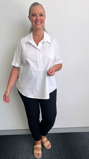 Stretch Cotton Shirt w/button detail WHITE